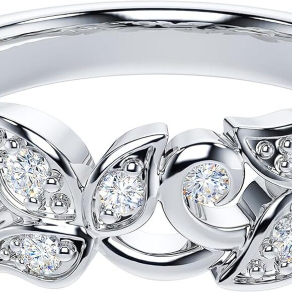 Simulated Diamond Silver 6mm Wide Vine Fligree Leaves Vintage Wedding Ring - Picture 3 of 6